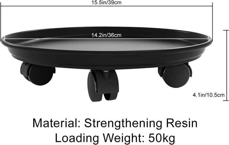 HGLCM 2Pcs Plant Caddy,Planter Pot Mover, Plant Pot Pallet Dolly Caster with Universal Wheels, Round Movable Planter Dolly Trolley Tray Pallet Outdoor Indoor Tree Flower Stand Planter (15.5 inch+2pcs+black) - Image 2
